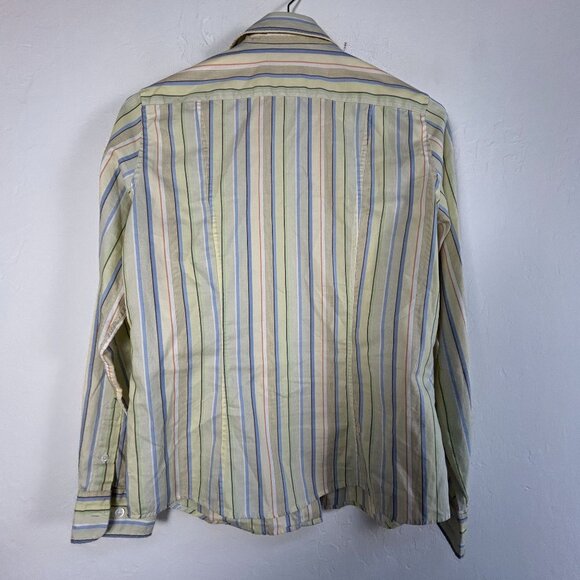 Faconnable Womens Striped Button-Down Shirt Small Long Sleeve 100% Cotton Yellow - Picture 2 of 8
